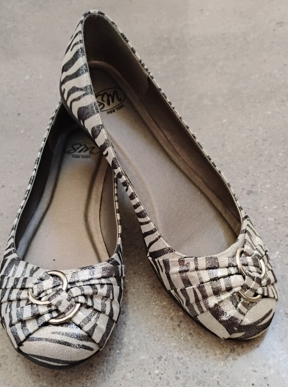 SM New York Zebra-Print Ballet Flats in Black & White